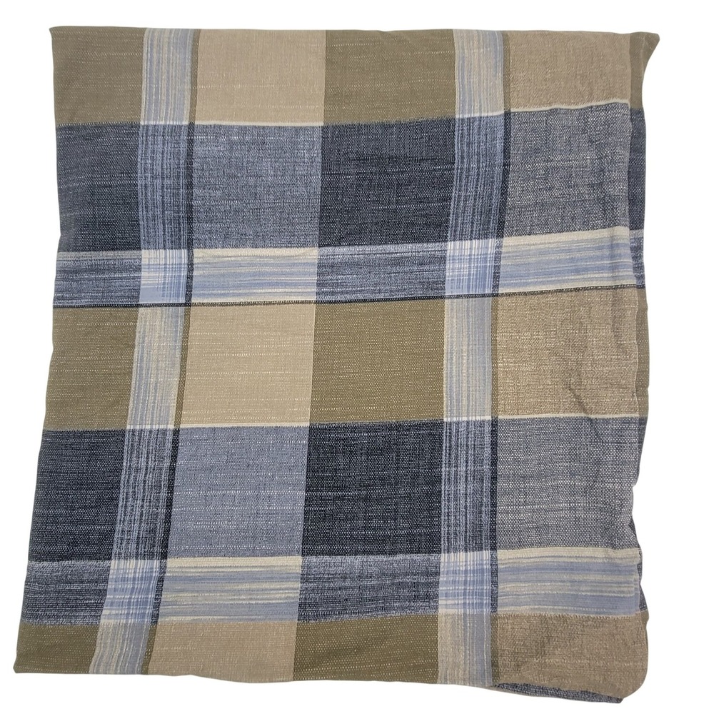The Company Store Twin XL Duvet Cover Blue Tan Plaid 100% Cotton Button Close